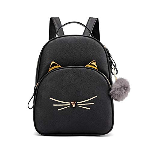 ROSASSY Cat Mini Backpack Purse for Women Cute Small Leather Backpack Casual Daypack for Girls, Black