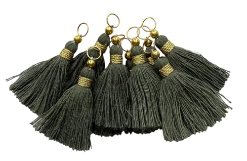 Image of Zippy Flora Micro 1.5 inch Length Cotton Handmade Tassels for Saree /Blouse /Dupatta /DIY /Decor (Pack of 12) (Military Green)