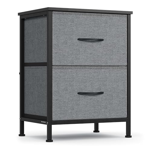 Image of SONGMICS BELLAH Collection - Dresser for Bedroom, Chest of Drawers, Nightstand, 2 Drawers, Storage Organizer Unit, Closet, Entryway, Modern, Slate Gray ULGS312GN02S