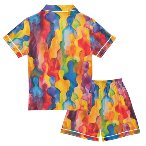 ALAZA Abstract Colorful Art Watercolor Pajamas Satin Pajama Set Short Sleeve Button Down Sleepwear2
