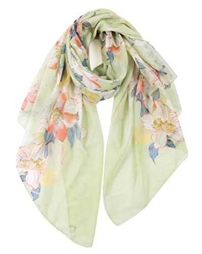 GERINLY Floral Scarfs for Women Lightweight Flowers Print Chemo Fashion Head Scarf for Garden Party (Light Green)
