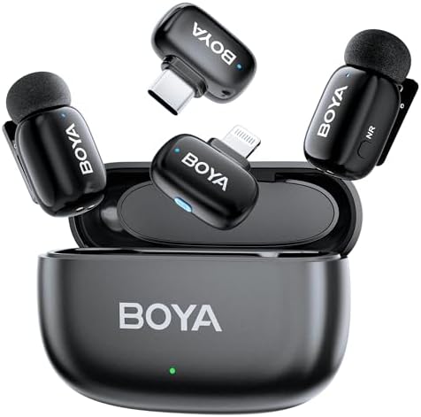 BOYA Mini micrófono Lavalier inalámbrico para iPhone serie 16/15,...