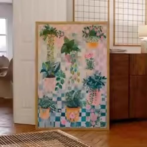 Affiche plantes tropicales en pot pour briser les murs vides du salon | Toile 80x120cm encadrée