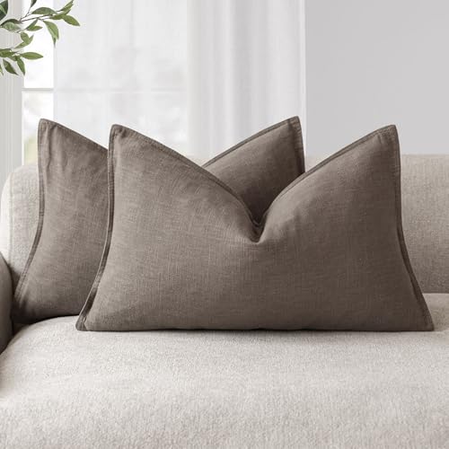 Foindtower Pack of 2, Decorative Linen Soild Throw Pillow Covers Accent Lumbar Cushion Case Boho Farmhouse Pillowcase for Chair Couch Sofa Bedroom Living Room Home Decor 12x20 Inch Light Coffee