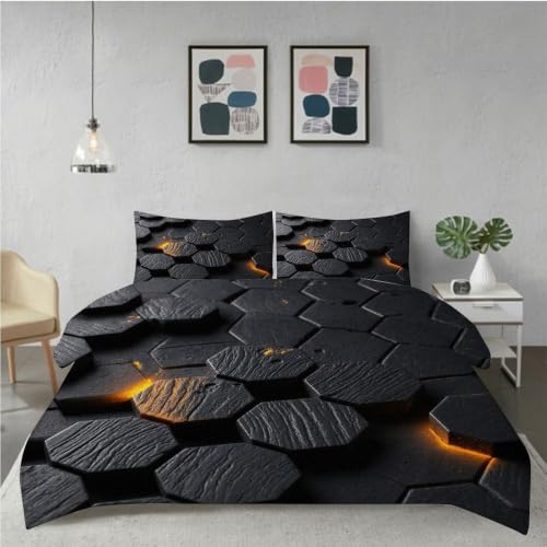 Ensemble de literie 140x200 cm hexagone noir avec fermeture cachée - 3