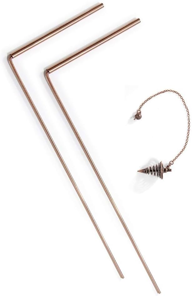 99.9% Copper Dowsing Rods Set with Divination Pendulum Kit, Telescopic Psychic Rods for Water Finding, Mineral Detection Equipment and L L Rods for Hunting(3pcs)