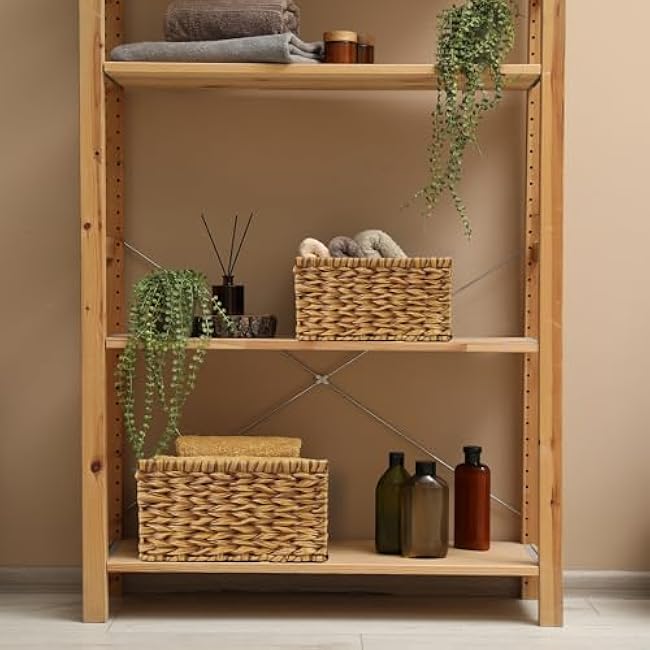 Wicker Baskets, Wicker Storage Baskets for Organizing Shelves, Waterproof Plastic Rattan Wicker Baskets for Storage, Woven Pantry Baskets, 2-Pack