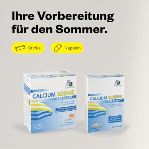 Avitale Calcium Sonne 500 Direkt - Zur Vorbereitung Ihrer Haut auf die Sonne mit 500 mg Calcium und 6 mg Beta-Carotin plus Vitamin C, D3 und E, 150 g