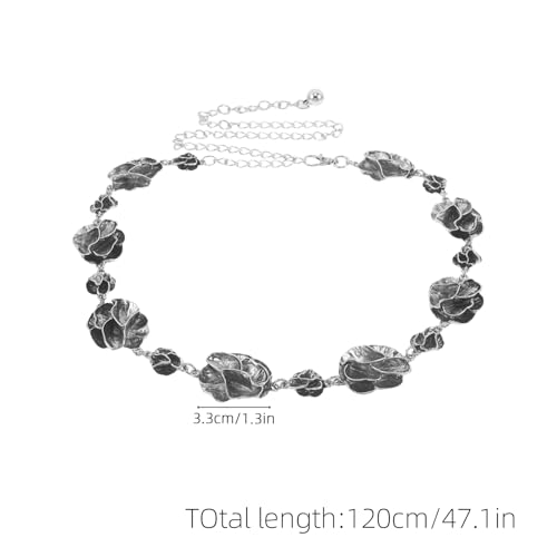 Boho Waist Belt: 120cm Adjustable Waist Chain Belt For Layered Styling - Elegant Metal Flower Waistband For Casual & Formal Occasions2