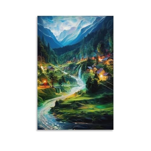 XFKLYNVCJ Pueblos Cuadro En Lienzo Cuadro Decorativo Pinturas Murales Pintura Poster Impresiones Lienzo Para Dormitorio Salon Poster 12x18inch(30x45cm)