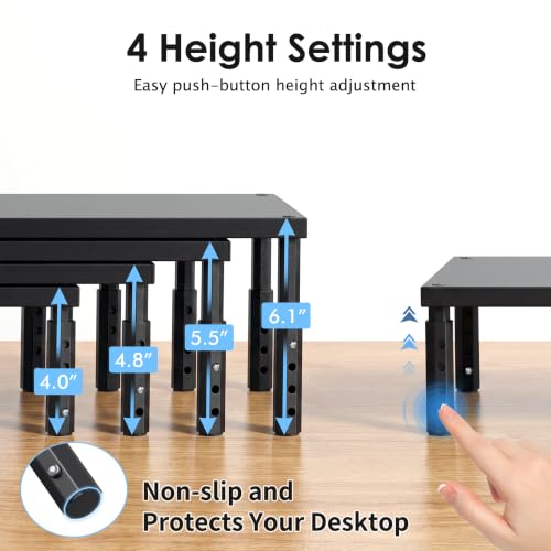Image of OPNICE Adjustable Monitor Stand Riser for Desk, Wood Computer & Laptop Stand, Desk Organizers and Accessories, Office Desk Accessories & Workspace Organizer for Home Office Supplies, Black