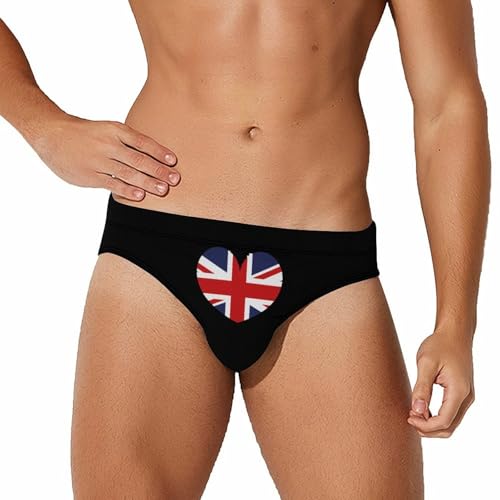 UK Heart Flag Printed Swim Briefs for Men Sexy Bikini Swimwear Elastic Beach Trunks Bathing Suit