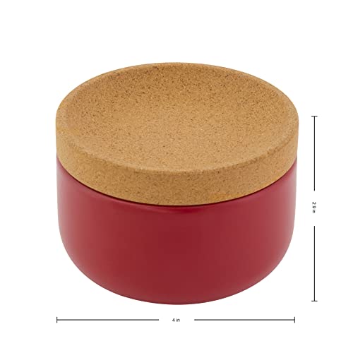 Image of Kamenstein Ceramic and Cork Salt Pig with Easy Lift Lid for Easy Access, Red