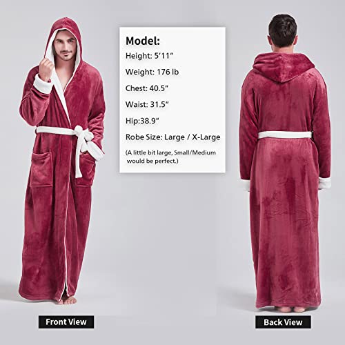 Fashgudim Mens Robes Big And Tall With Hood Two-Tone Flannel Fleece Contrast Bathrobe Full Length Plush Long Robe Warm House Coat (Red & White, Xxl) #TOP1