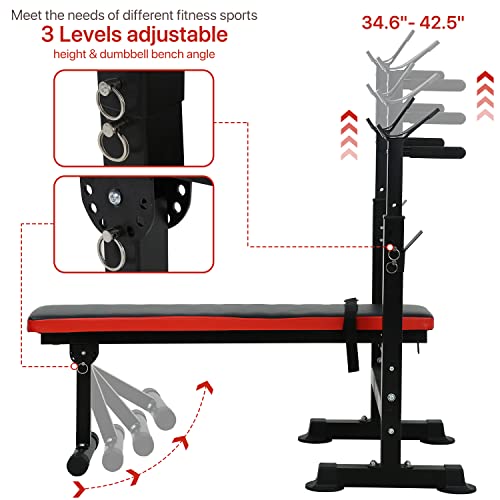 Folding Bench Press Workout Set Adjustable Fitness Barbell Rack Multi-Function Weight Bench Set Strength Training Bench With Squat Rack Set, For Incline/Decline, Sit-Ups, Full-Body Exercise, Home, Gym #TOP1
