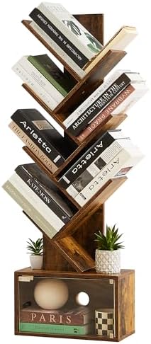 Amazon.com: ohohFLOWER 6 Tier Tree Bookshelf with Drawer, Modern Tall ...