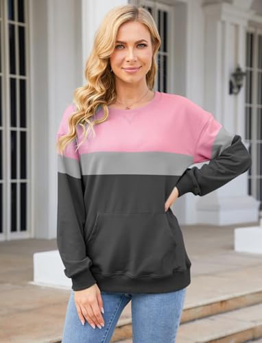 Image of Ovanviso Womens Long Sleeve Sweatshirt Casual Crewneck Cute Pullover Tops Lightweight Sweatshirt with Pocket