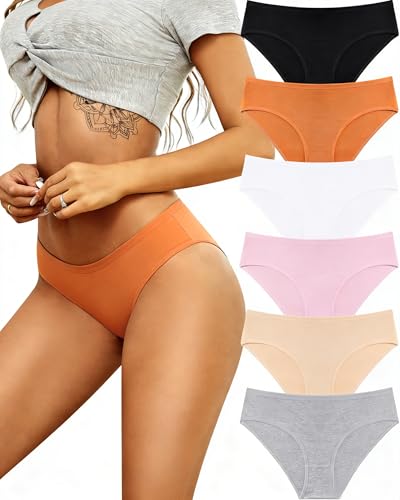Image of ALL OF SHE Womens Underwear Cotton Hipster Panties Breathable Sexy Cheeky Stretch Soft Ladies Bikini Underwear 6 Pack S-XXL