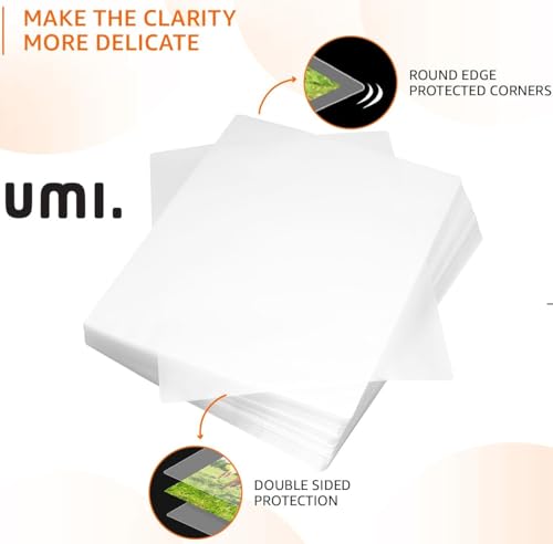Image of Amazon Brand - Umi A4 Lamination Pouch - Clear Glossy Thermal Sheets, Transparent and Waterproof, 225mm x 310mm, 125 Microns Thick for Document Protection and Professional Finishing (50 Sheets)