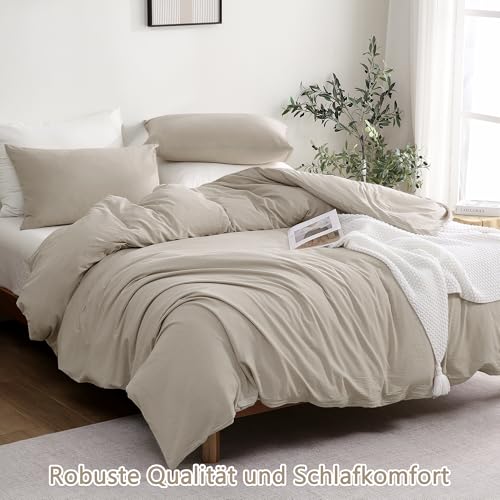 ATsense Bettwäsche 140x200 Baumwolle 2teilig, Stonewashed Bettwäsche-Sets Beige Ähnlich wie Leinen, Oeko-TEX… – Ansicht 3