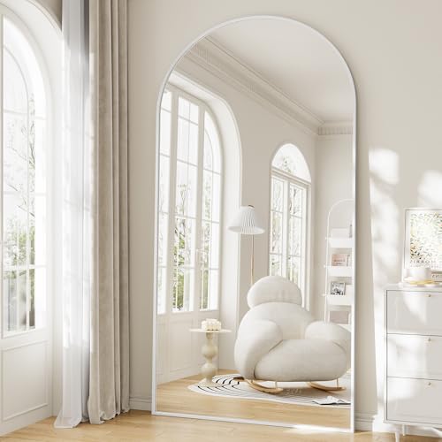 Image of Mirror Full Length, 78 inchx35 inch Oversized Arched Floor Full Length Mirror with Stand, Room Decor Big Full Body Floor Mirror with HD Tempered Glass Aluminum Frame for Bedroom Living Room, White