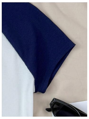 Girl's Star Patchwork Color Block Crop Tops Short Sleeve Crew Neck Ribbed T Shirts4