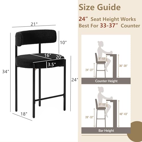 Counter-Height-Bar-Stools-24-Black-Bar-Stools-Set-of-3-Boucle-Counter-Stools-with-Back-Mid-Century-Modern-Bar-Stools-for-Kitchen-Island-Dining-Room Counter Height Bar Stools 24 Black Bar Stools Set of 3 Boucle Counter Stools with Back Mid Century Modern Bar Stools for Kitchen Island Dining Room