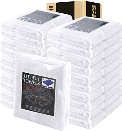 Utopia Towels Cotton Banded Rug Bath Mats, [Not a Bathroom Rug] 21x34 Inches, 100% Ring Spun Cotton - Highly Absorbent and Machine Washable Shower Bathroom Floor Towel, White, 32 Pack