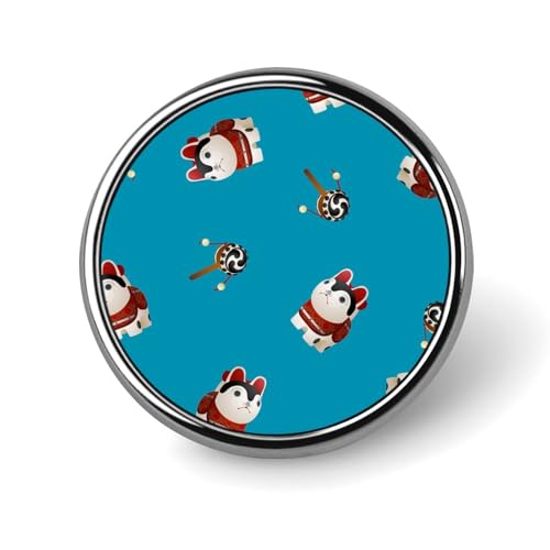 バッジ 円形 徽章 犬張子とでんでん太鼓 缶バッジ 胸章 ピンバッチ ボタンブローチ 25mm おしゃれ ネクタイピン コレクション バッグ飾 帽子 胸飾り かばん掛け 工芸品 取付簡単 男女兼用 プレゼント
