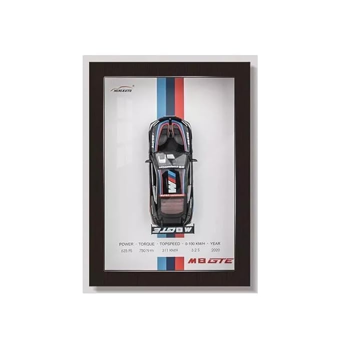 FLASHFUSIONS 3D Car Frame Wall Art – Wooden Display Frame with Removable Die-cast Cars, LED Lights, Action & Opening Doors – Gift for Car Lovers, Kids & Home Décor (Multicolor) (Black, M8 GTE)
