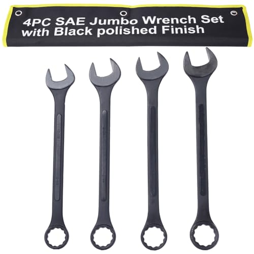 AMZOSS Jumbo Combination Wrench Set, SAE 2-1/8\'\', 2-1/4\'\', 2-3/8\'\', and 2-1/2\'\' Extra Large 4-Piece Open-End Wrench Set, Storage Bag Included, Black Oxide Finish