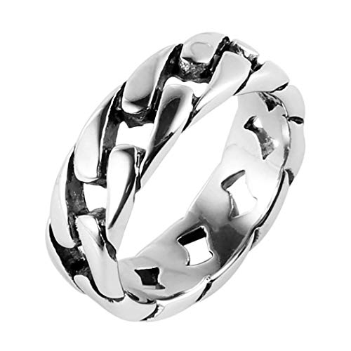 Image of HZMAN Mens Stainless Steel 7mm Wide Band Cuban Link Chain Ring, Silver Gold Black
