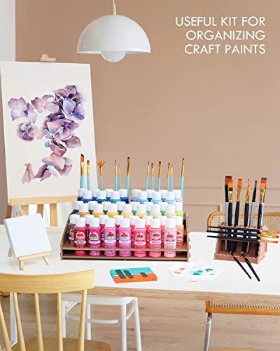 Image of tinctor Wooden Paint Organizer & Paint Brush Holder, for 44 Bottles & 22 Brushes Storage - Craft Acrylic Miniature Paint Rack