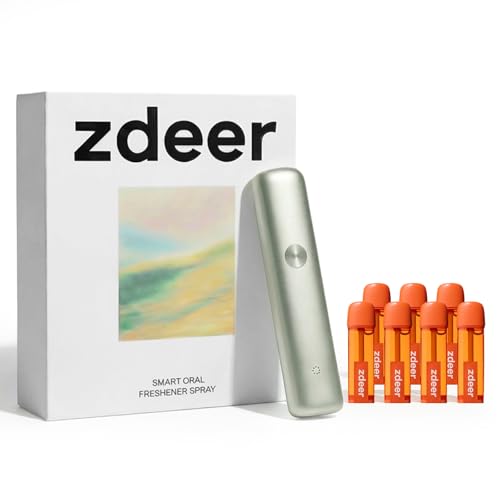 ZDEER Electric Oral Spray - Probiotic Mouth Spray Fresh Breath, Alcohol Free Breath Spray for Bad Breath, Rechargeable, Travel Size, Various Flavors With 7 Flavors Cartridges, Green