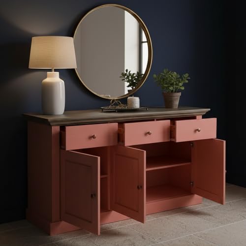 Image of APRODZ Solid Wood Alegre Sideboard Storage Cabinet for Living Room | Light Coral Pink Red