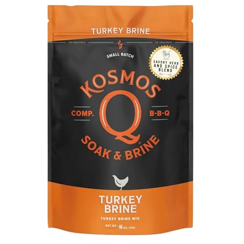 Kosmos Q Turkey Brine Soak, Brown Sugar & Worcestershire Spice Mix for Whole, Smoked, Oven Roasted or Fried Turkey, Locks In Juicy Moisture & Savory Flavor, Easy 1 Cup per Gallon Directions, 16 Oz Bag