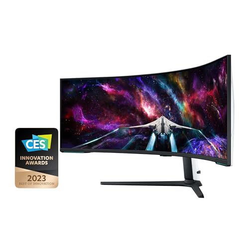 Samsung Odyssey Neo G95NC Curved Gaming Monitor, 57 Zoll, VA-Panel, 7.680 x 2.160 Pixel, Quantum Mini LED, Freesync Premium Pro, Bildwiederholrate 240 Hz, Reaktionszeit 1 ms (G/G), Weiß