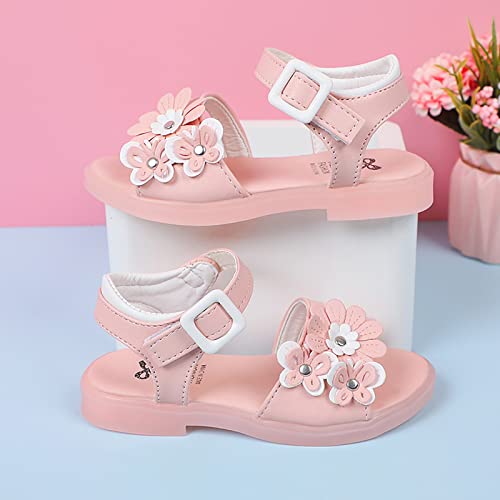 Girls Sandals Princess Shoes Bow Knot Children Open Toe Soft Sole Broken Flower Girls Shoes Slide Sandals for Kids (Pink, 27 Little Child)4