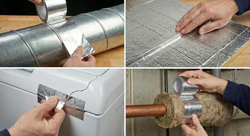Image of Mario Aluminium Foil Tape - Silver Tape - 48mm (2 inch) Width, 20mtr Length-1 Roll - Heavy-Duty Foil Tape for Air Duct Sealing, HVAC, AC Ducting, Pipe Insulation & High-Temperature Applications