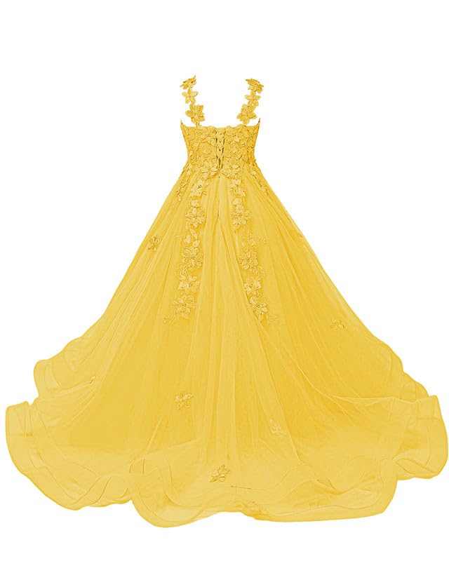 Tulle Flower Girl Dress Lace Appliques Girls Pageant Dress Ruffles First Communion Dress with Long Train