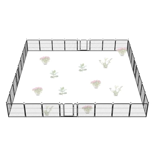 Image of FXW Garden Fence Outdoor for the Yard - 24in(H) x 60.9ft(L) Heavy Duty Metal Animal Barrier for Dog, No Dig Decorative Dog Fence, 32 Panels, Black
