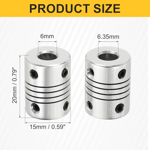 QUARKZMAN 4 Stück Flexible Kupplungen 6mm Bis 6.35mm Aluminiumlegierung Verbindungsstück Flexible Wellenkupplungen Motor Kupplung Für 3D Drucker CNC Maschine Motor Encoder D15 x L20mm