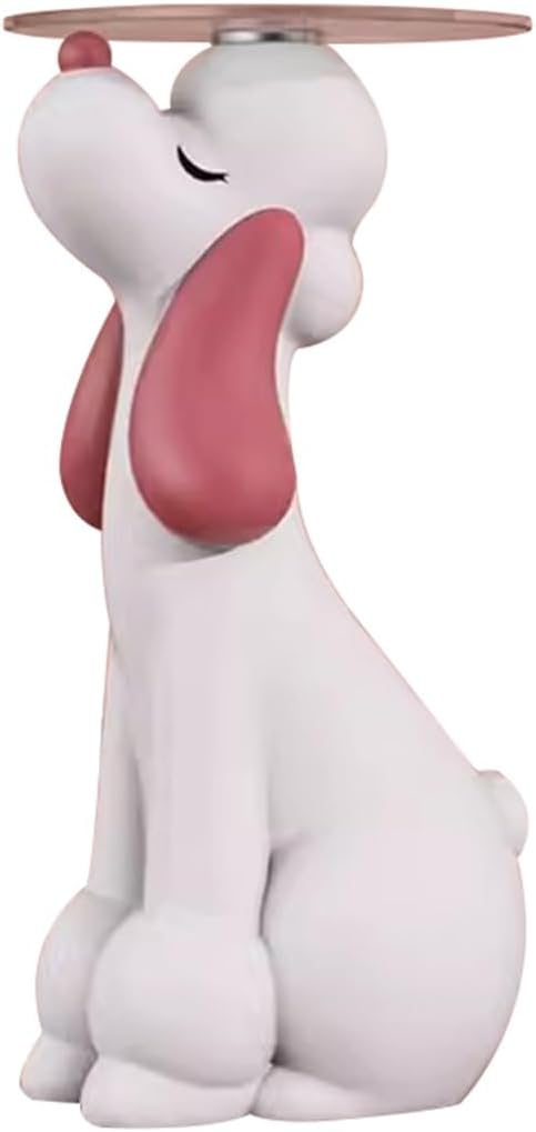 Dog Statue with Tray Floor-Standing Creative Poodle Sculpture Tray, Bedside Resin Storage Table for Bedroom, Coffee Drink Tray, Housewarming Gift (Color : Pink White, Size : 67 * 25 * 24cm)