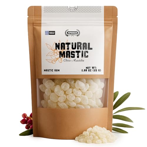 APSOGO Chios Mastic Gum 0.88 Oz - 100% Natural Greek Mastiha Gum Tears, Sugar-Free & Vegan Chewing Gum - Medium-Size Tears in Resealable Pouch