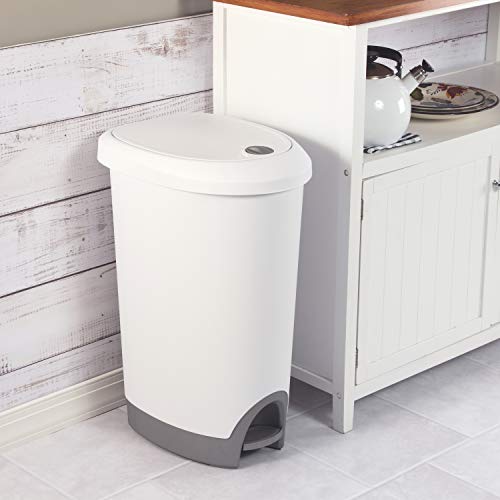 Sterilite 10738002 12.6 Gallon Locking Stepon Wastebasket, White Lid & Base W/ Titanium Pedal & Lock, 2-Pack #TOP2