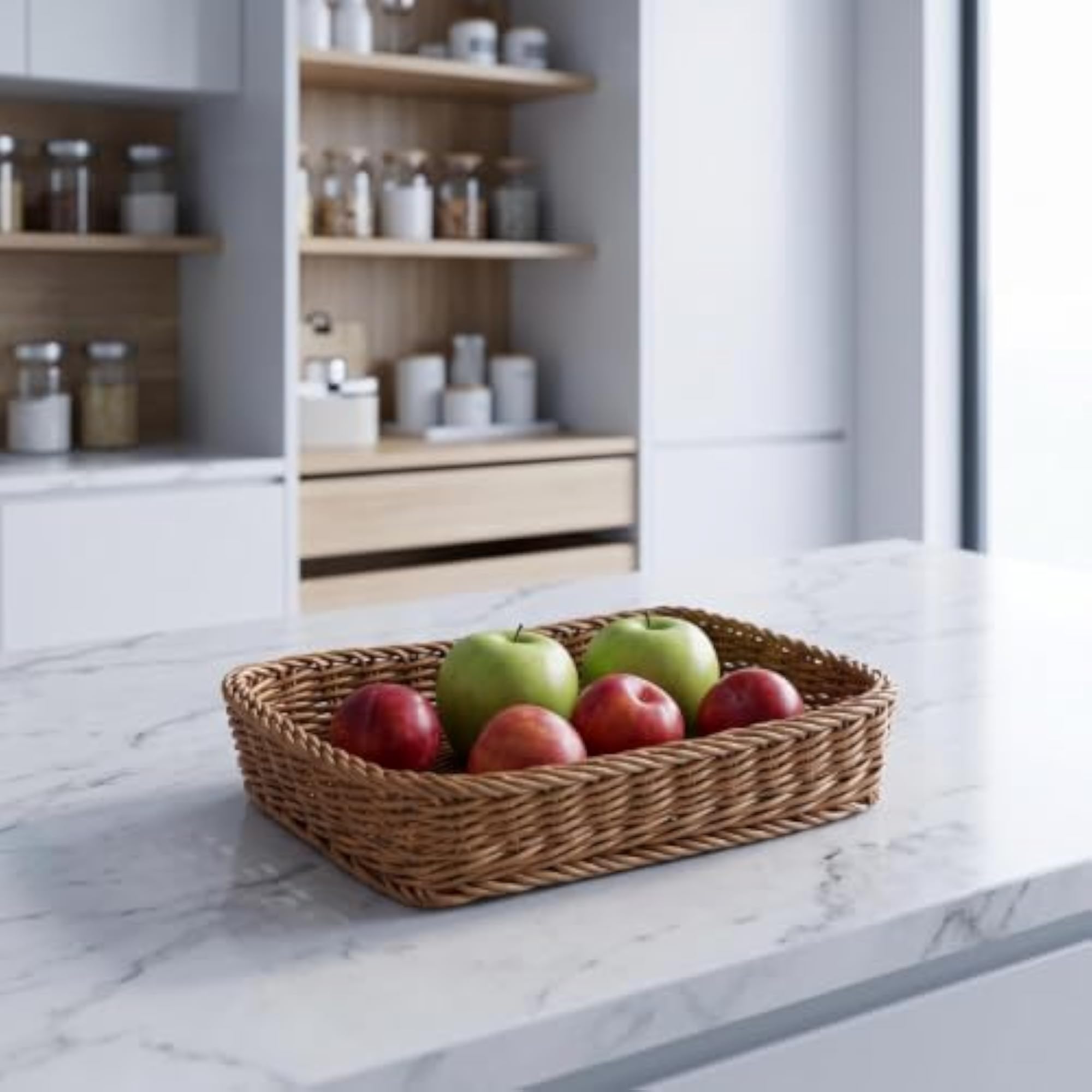 Rectangular Wicker Serving Basket, Rattan Snack Display