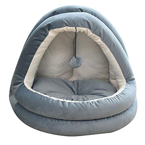 BLEVET Gato Cama Cueva para Perros Gatos con Cojín Extraíble y Lavable MZ120 (L-44cm, Dark Blue)