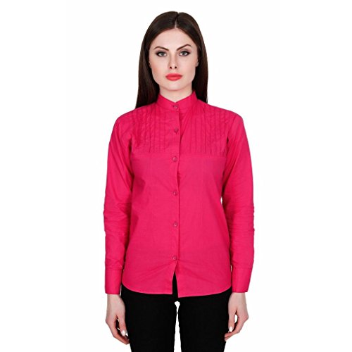 Image of Teemoods Women's Cotton Shirt: Pintuck Yoke, Full Sleeves, Mandarin Collar - Stylish & Comfortable Ladies Top for Casual and Office Wear, Ideal for Indian Summers