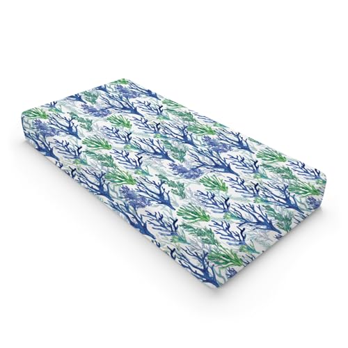 Blue Green Coral Reef Baby Changing Pad Covers for Boy Girl 32''x16'' Nautical Watercolor Coastal Fitted Diaper Change Table Sheets Beach Summer Sea Soft Breathable Nursery Baby Changing Table Mats