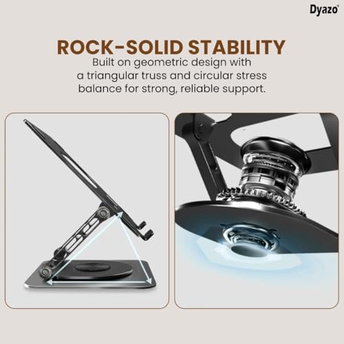 Image of Dyazo Foldable 360 Rotating Laptop Stand | Adjustable Height & Angle Laptop Riser with Swivel Base & Anti-Slip Grip | Fits Upto 15.6 inch Notebooks | Compatible for MacBook, Dell, HP, Lenovo & More-Black